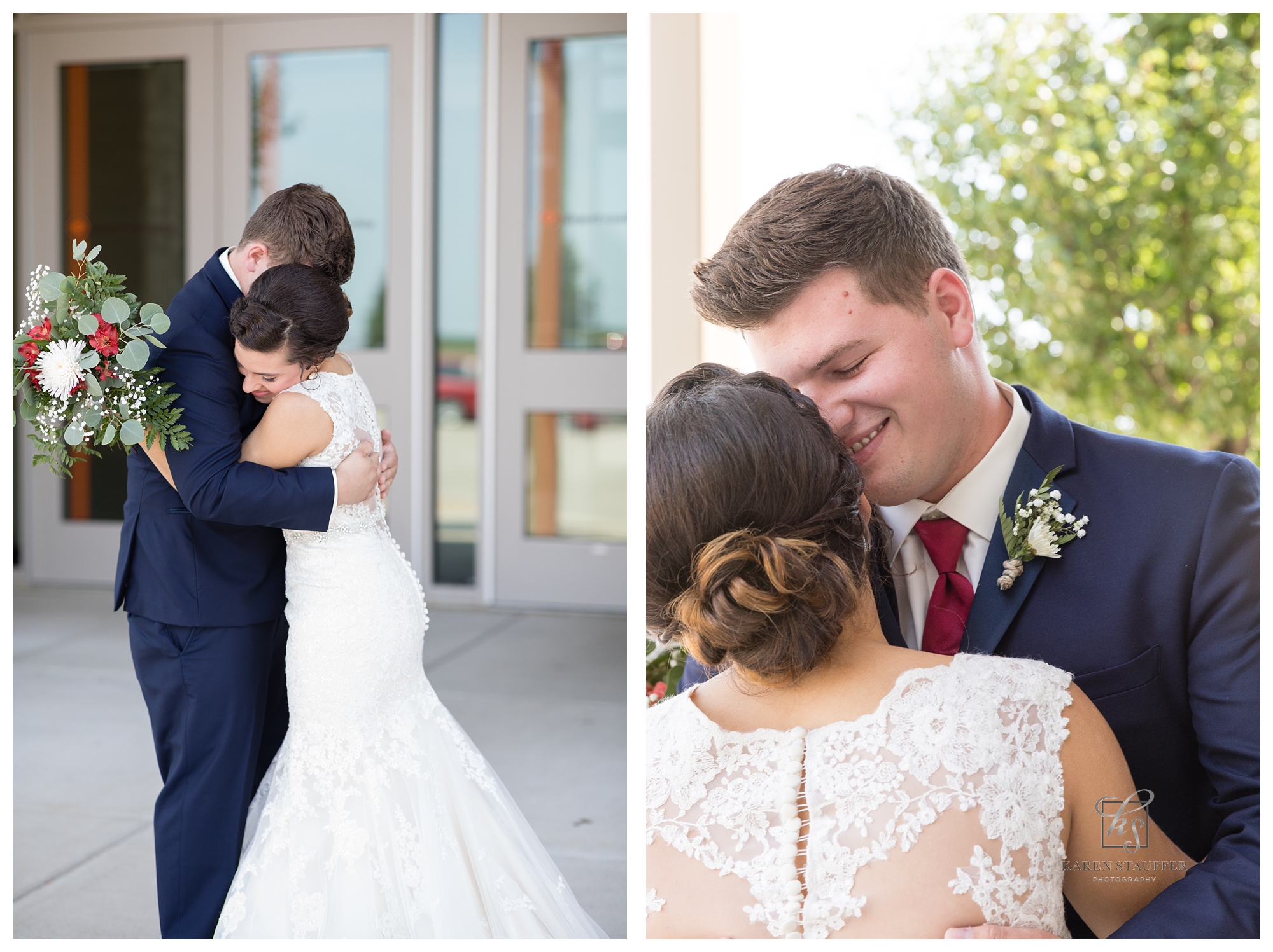 First Look of bride and groom at Eastview Christian Church, Normal Illinois