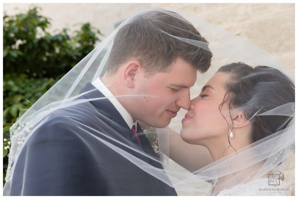 bride and groom at Eastview Christian Church, Normal Illinois